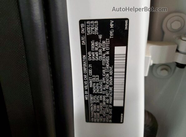 YV4A22RK7K1379877 2019 VOLVO XC60 White Вид підкапотного простору