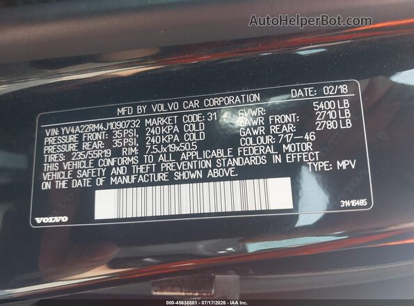 YV4A22RM4J1090732 2018 VOLVO XC60 Черный Вид подкапотного пространства