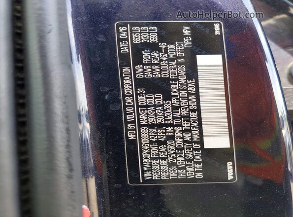 YV4BC0PK4G1089869 2016 VOLVO XC90 Blue Vista de la etiqueta del VIN