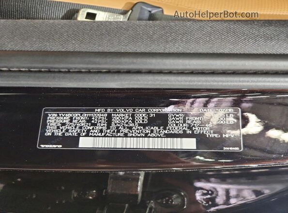 YV4BC0PL0H1120948 2017 VOLVO XC90 Black Вид наклейки з VIN-кодом