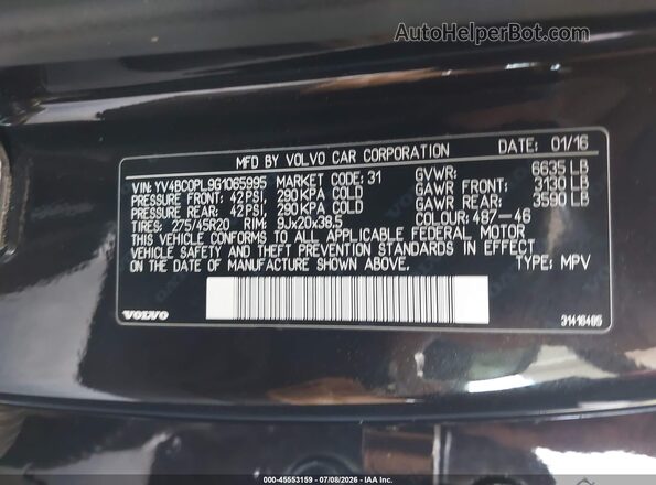 YV4BC0PL9G1065995 2016 VOLVO XC90 HYBRID Black ძრავის განყოფილების ხედი