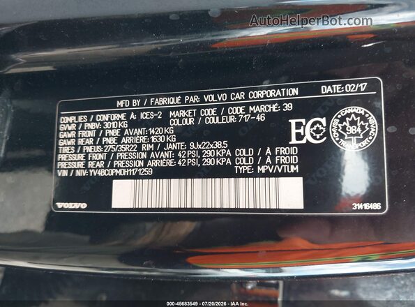 YV4BC0PM0H1171259 2017 VOLVO XC90 HYBRID Black Вид підкапотного простору