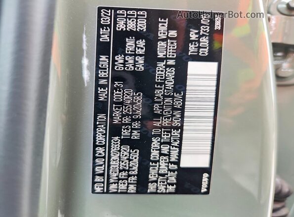 YV4ED3UB3N2769334 2022 VOLVO XC40 Green Widok wnętrza 360 stopni
