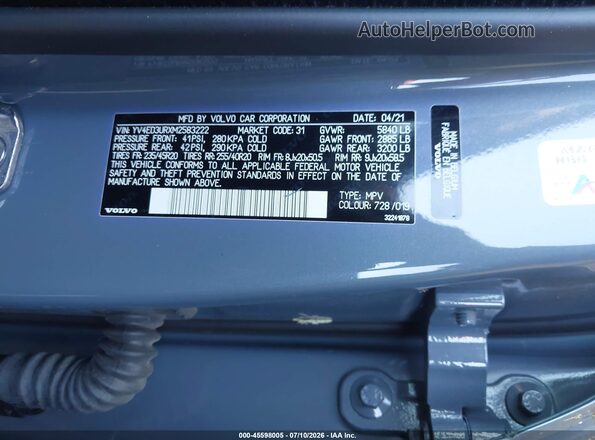 YV4ED3URXM2583222 2021 VOLVO XC40 RECHARGE PURE ELECTRIC Gray Engine compartment view