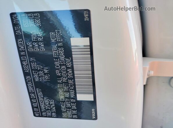YV4H60CE0R1226777 2024 VOLVO XC90 White Widok naklejki z numerem VIN