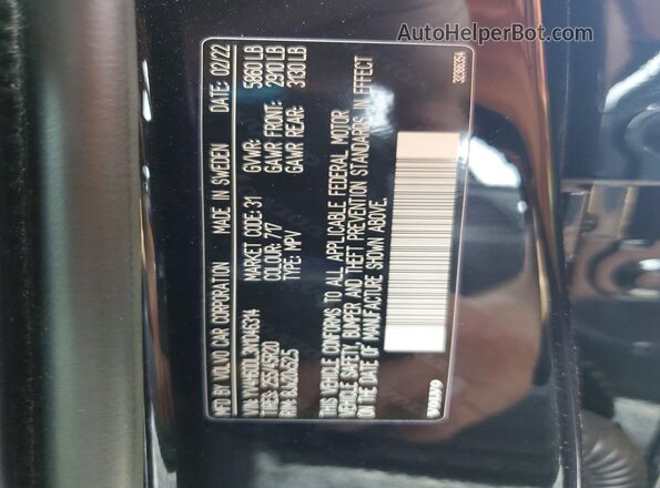 YV4H60DL3N1046314 2022 VOLVO XC60 Black Widok naklejki z numerem VIN
