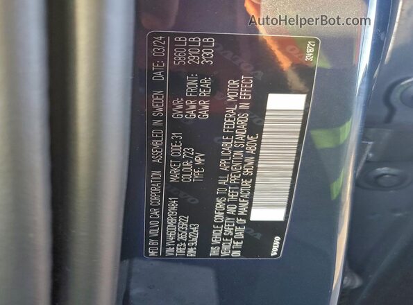 YV4H60DM8R1914841 2024 VOLVO XC60 Blue Widok naklejki z numerem VIN