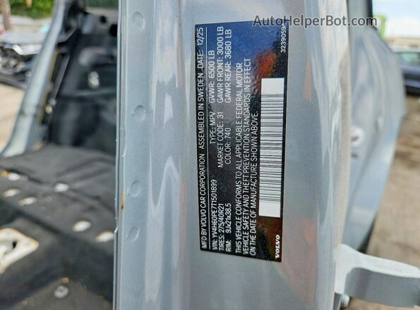 YV4H60PE7T1501899 2026 VOLVO XC90 Gray Vista de la etiqueta del VIN