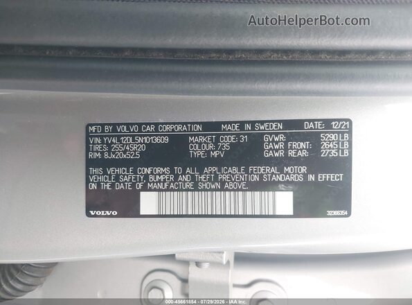 YV4L12DL5N1013609 2022 VOLVO XC60 Серебряный Вид подкапотного пространства