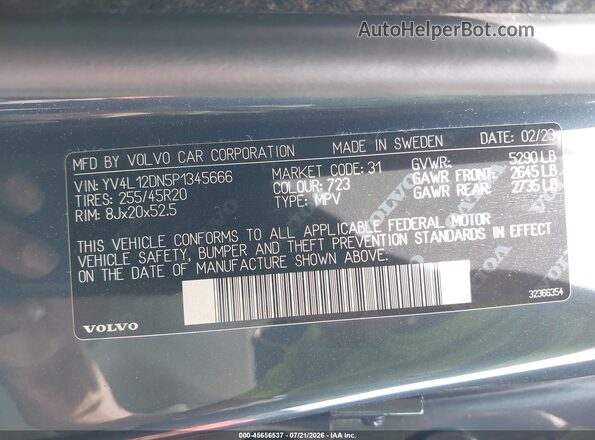 YV4L12DN5P1345666 2023 VOLVO XC60 Синий Вид подкапотного пространства