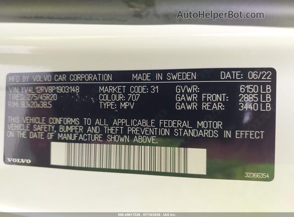 YV4L12PV8P1903148 2023 VOLVO XC90 White Engine compartment view