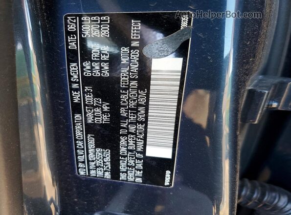 YV4L12RM1N1906071 2022 VOLVO XC60 Blue Vista de la etiqueta del VIN