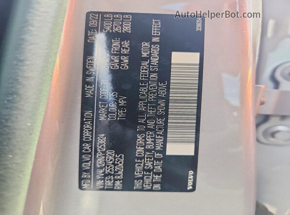 YV4L12RN7P1253824 2023 VOLVO XC60 Silver Vista de la etiqueta del VIN