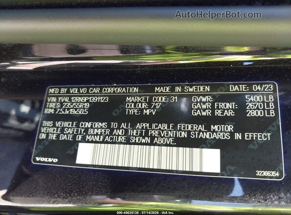 YV4L12RN9P1391123 2023 VOLVO XC60 Black Շարժիչի բաժամունքի տեսք