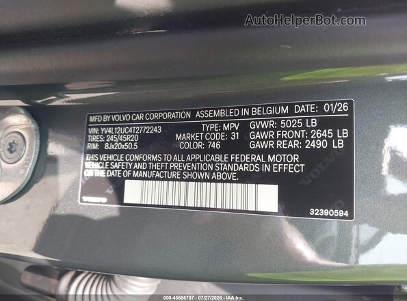 YV4L12UC4T2772243 2026 VOLVO XC40 Серый Вид подкапотного пространства