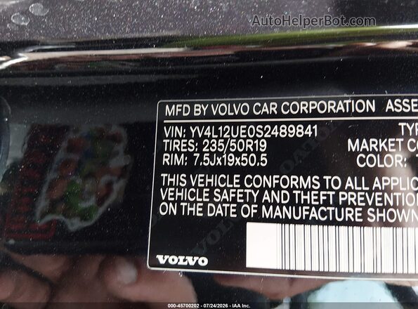 YV4L12UE0S2489841 2025 VOLVO XC40 Черный Вид подкапотного пространства