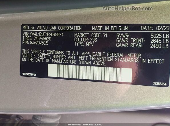 YV4L12UE1P2049974 2023 VOLVO XC40 Gold Engine compartment view