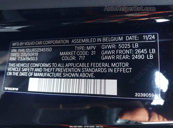 YV4L12UJ6S2545150 2025 VOLVO XC40 Black Engine compartment view