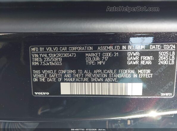 YV4L12UK2R2365473 2024 VOLVO XC40 Черный Вид подкапотного пространства