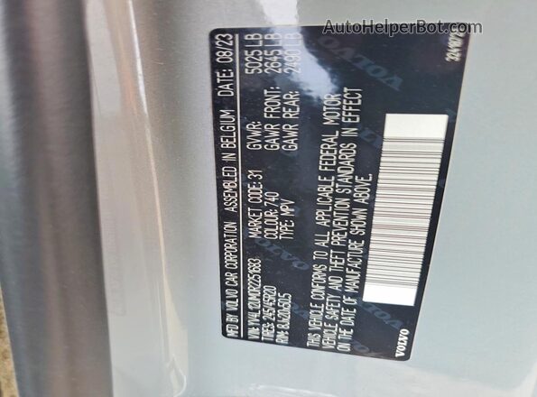YV4L12UM0R2251683 2024 VOLVO XC40 Gray Widok naklejki z numerem VIN