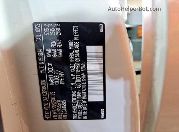 YV4L12UNXP2953175 2023 VOLVO XC40 White VIN sticker view