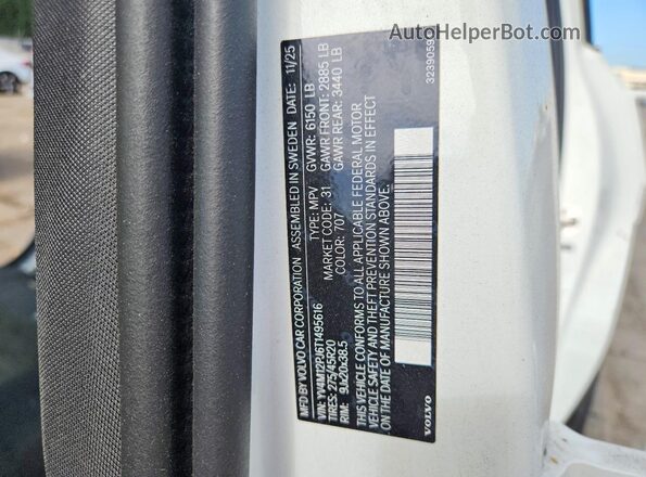 YV4M12PJ6T1495616 2026 VOLVO XC90 White Widok naklejki z numerem VIN