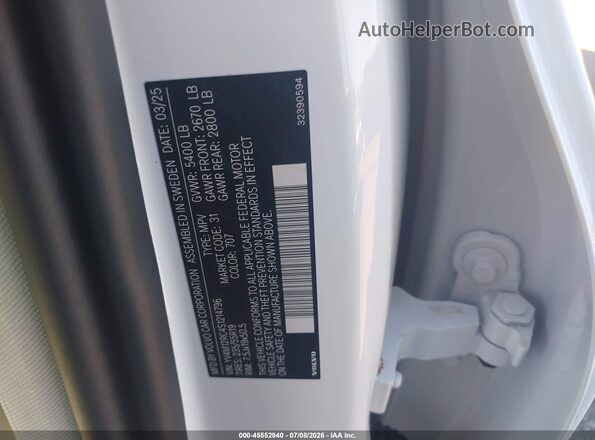 YV4M12RC4S1214796 2025 VOLVO XC60 White Շարժիչի բաժամունքի տեսք
