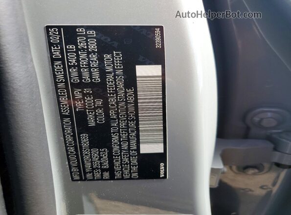 YV4M12RC8S1182659 2025 VOLVO XC60 Gray Widok naklejki z numerem VIN