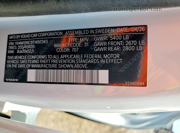YV4M12RC9T1497343 2026 VOLVO XC60 Белый Вид подкапотного пространства