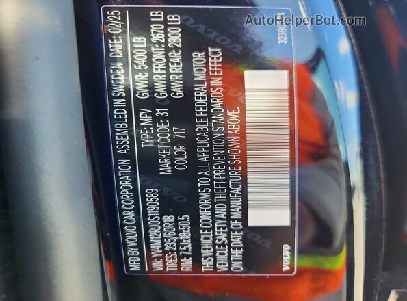 YV4M12RJ0S1190589 2025 VOLVO XC60 Black VIN sticker view