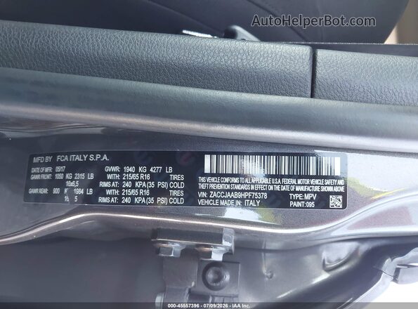 ZACCJAAB9HPF75378 2017 JEEP RENEGADE Gray Շարժիչի բաժամունքի տեսք