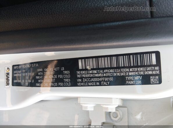 ZACCJABB0HPF98160 2017 JEEP RENEGADE Белый Вид подкапотного пространства