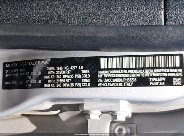 ZACCJABB0JPH88238 2018 JEEP RENEGADE White Շարժիչի բաժամունքի տեսք
