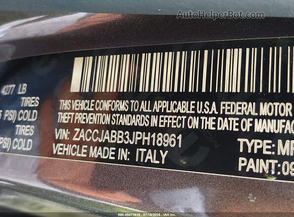 ZACCJABB3JPH18961 2018 JEEP RENEGADE Серый Вид подкапотного пространства