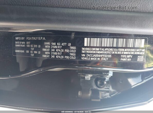 ZACCJABB4HPF63105 2017 JEEP RENEGADE Black Widok komory silnika