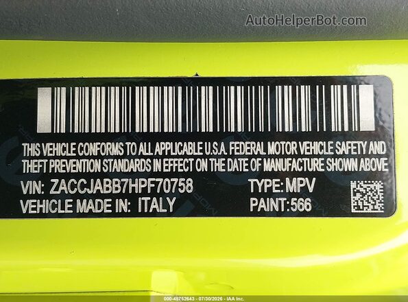 ZACCJABB7HPF70758 2017 JEEP RENEGADE Зеленый Вид подкапотного пространства