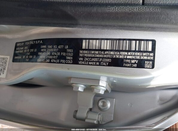 ZACCJABB7JPJ20983 2018 JEEP RENEGADE Серебряный Вид подкапотного пространства