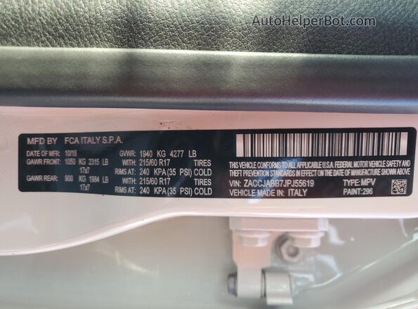 ZACCJABB7JPJ55619 2018 JEEP RENEGADE White VIN sticker view