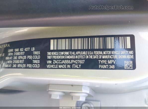 ZACCJABB8JPH27607 2018 JEEP RENEGADE Silver Vista del compartimento del motor