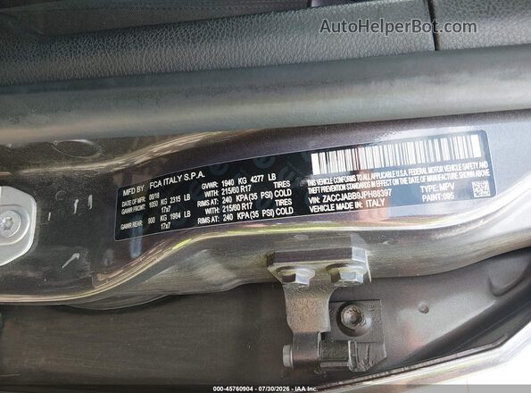 ZACCJABB9JPH88397 2018 JEEP RENEGADE Gray Вид підкапотного простору