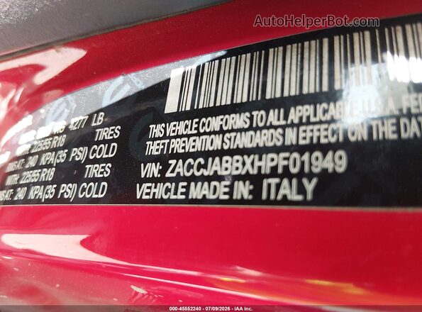ZACCJABBXHPF01949 2017 JEEP RENEGADE Красный Вид подкапотного пространства