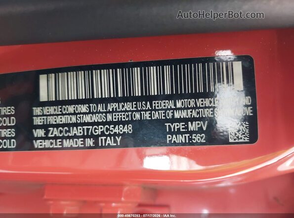 ZACCJABT7GPC54848 2016 JEEP RENEGADE Orange ძრავის განყოფილების ხედი