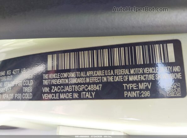 ZACCJABT8GPC48847 2016 JEEP RENEGADE Белый Вид подкапотного пространства