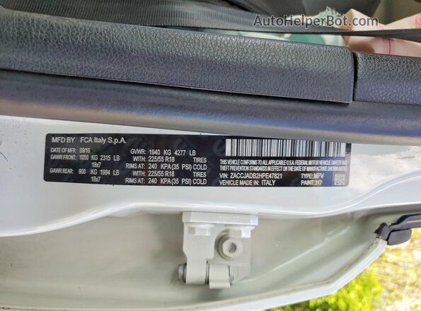 ZACCJADB2HPE47821 2017 JEEP RENEGADE White VIN կոդի պիտակի տեսք