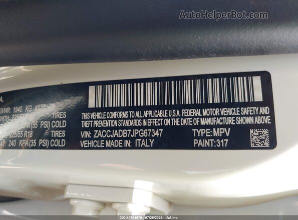 ZACCJADB7JPG67347 2018 JEEP RENEGADE White Vista del compartimento del motor