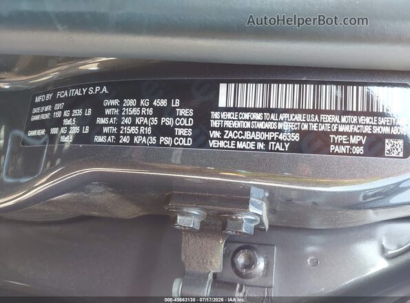 ZACCJBAB0HPF46356 2017 JEEP RENEGADE Gray Widok komory silnika