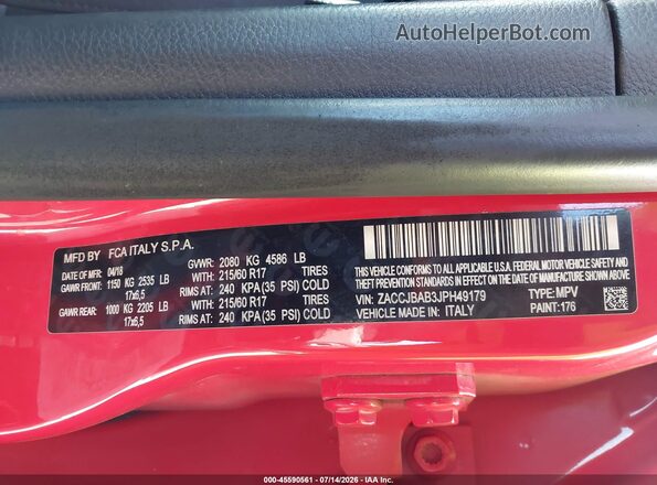 ZACCJBAB3JPH49179 2018 JEEP RENEGADE Red Շարժիչի բաժամունքի տեսք