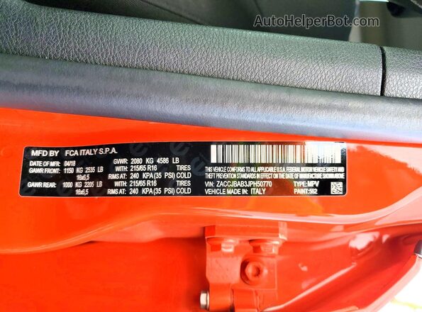 ZACCJBAB3JPH50770 2018 JEEP RENEGADE Orange Engine compartment view