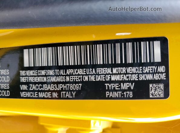 ZACCJBAB3JPH78097 2018 JEEP RENEGADE Yellow VIN sticker view