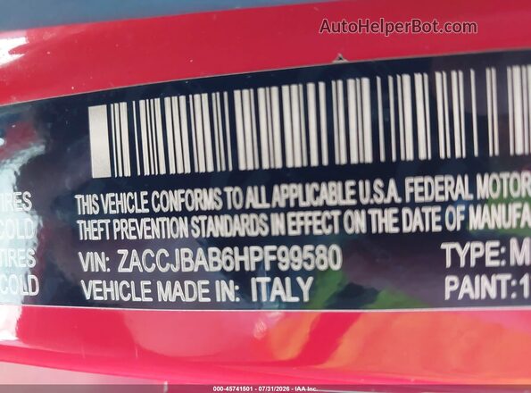 ZACCJBAB6HPF99580 2017 JEEP RENEGADE Red ძრავის განყოფილების ხედი